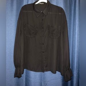 Shein black sheer collard blouse Size XL